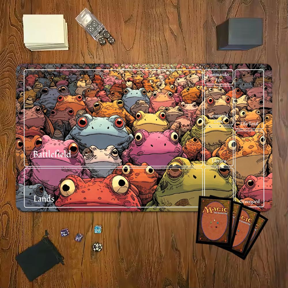 Colorful Frog Family Magic Party Mouse Pad Playmat 24"X14" MTG TCG Office Desk Mat for Work Game PC Laptop Rug Carpet MousePad