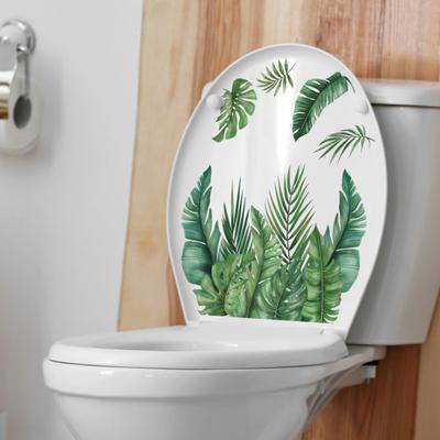 1 Sheet Toilet Sticker Self-Adhesive Waterproof No Trace Green Plant Leaves Mural Wall Sticker Decal Bathroom Toilet Decor