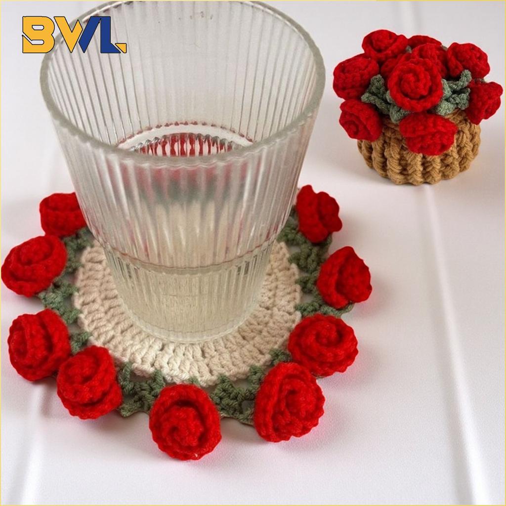 Ensemble de sous-verres Fleur Rose au Crochet à la Main Résistant à la Chaleur Décor de Table Cadeau pour la Maison Décor de Table à Manger Fourniture Tapis Réutilisable