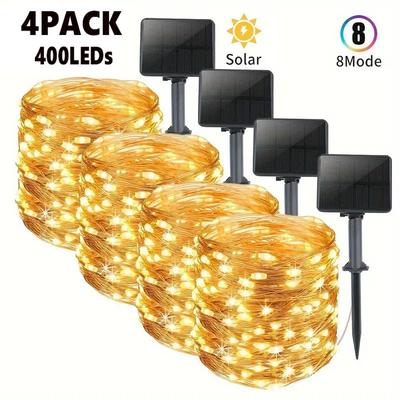 4er-Pack Solar-Lichterkette für den Außenbereich 400 LEDs Lichterkette Außen 8 Modi Kupferdraht IP65 Wasserdicht für Garten Terrasse Hof Party