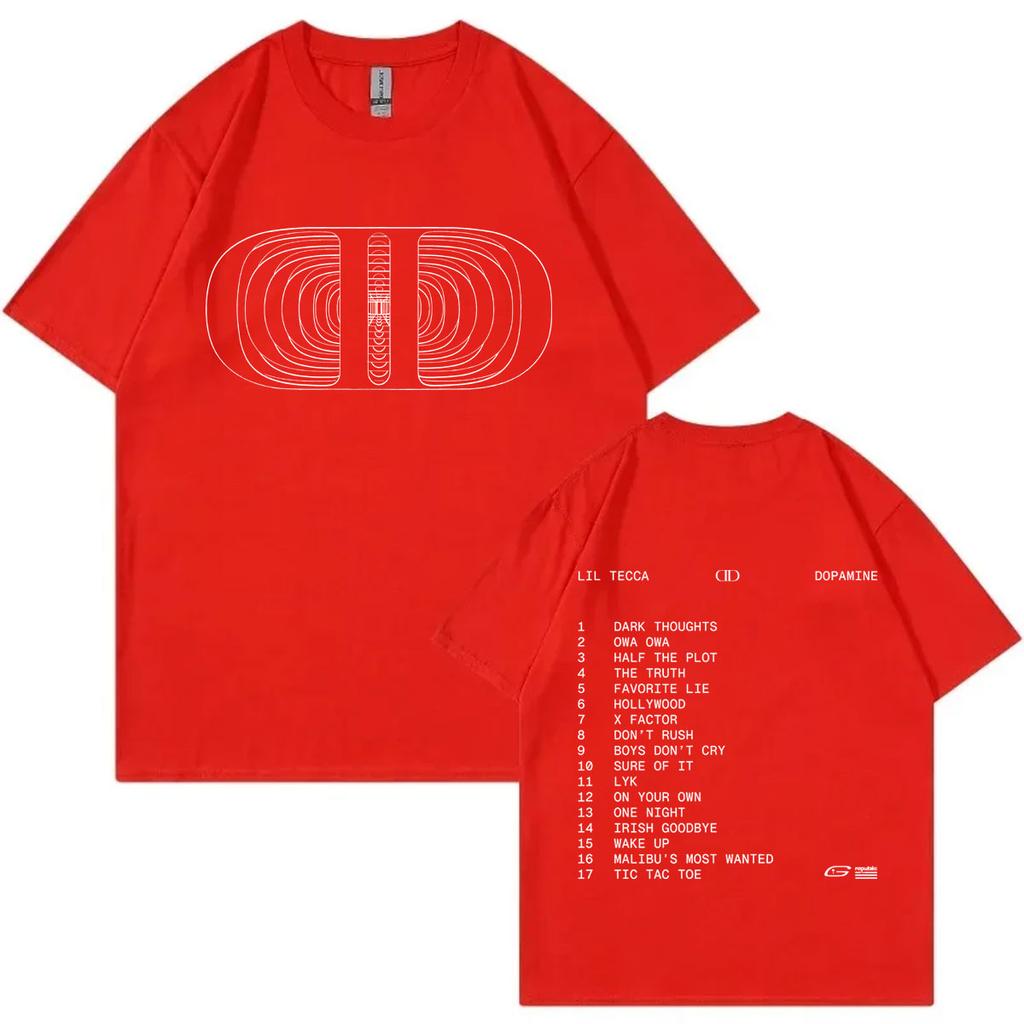 Rapper Lil Tecca Dopamine 2025 Neues Album Merch T-Shirt Mode Hip Hop Kurzarm T-Shirts Herren Damen Lässige Übergroße T-Shirts