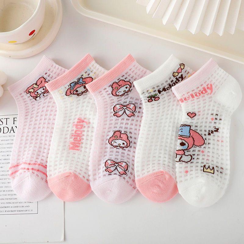 5 Pairs of Breathable Mesh Mid-Calf Lace Socks for Baby Girls - Perfect for Spring/Autumn