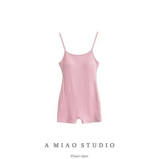 Spring 2026 Sexy Black Suspender Jumpsuit Shorts for Women Medium розовый