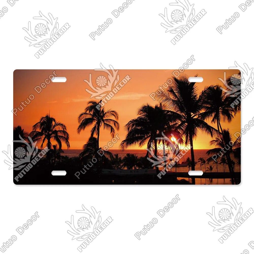 Putuo Decor Západ slunce SPZ Kovová cedule Plaketa Kovová Vintage Dekorace do obývacího pokoje Dveře Nástěnná dekorace k moři