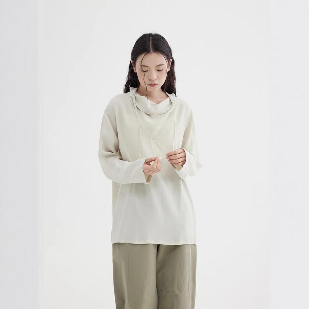 Love & Nancy Sonnet 2025: Tencel d'été coréen Manches longues Col drapé décontracté pour femmes