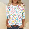 Ladies' Fashionable And Casual Seven Quarter Sleeve Floral Print Pullover Top