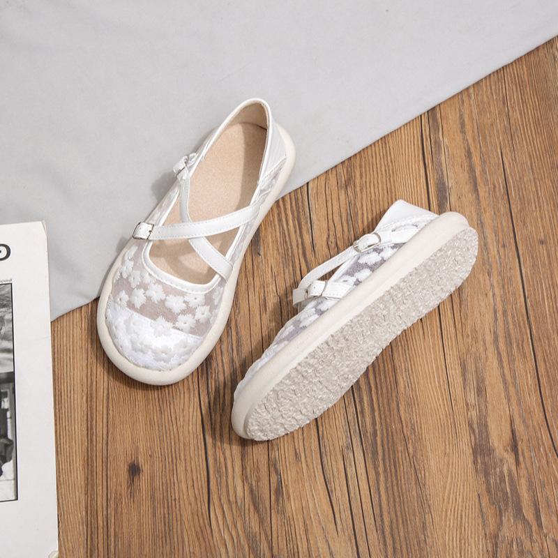 Fashion Women's Single Shoes Summer 2025 New Thick Sole Mesh Embroidered Lace Cloth Shoes Casual Comfortable Breathable Sports Shoes