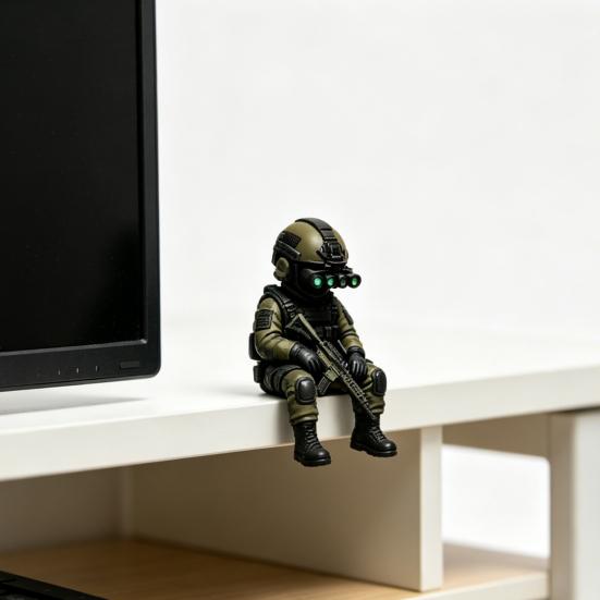 Mini Tactical Soldier Figurine, Realistic Sitting Sniper Resin Statue Model, Armed Special Forces Collectible Sculpture Decoration