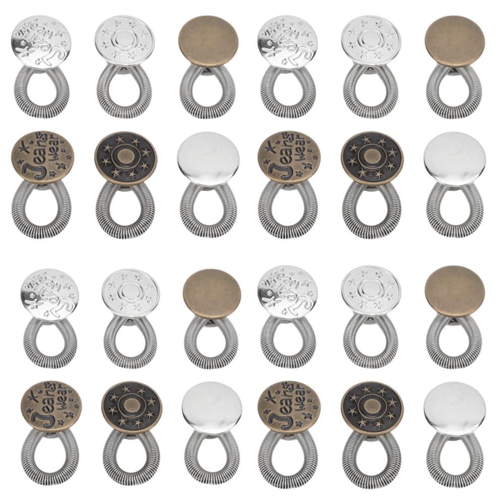24pcs Metal Jeans Expander Button Elastic Spring Pants Waist Extender For Skirts Trousers