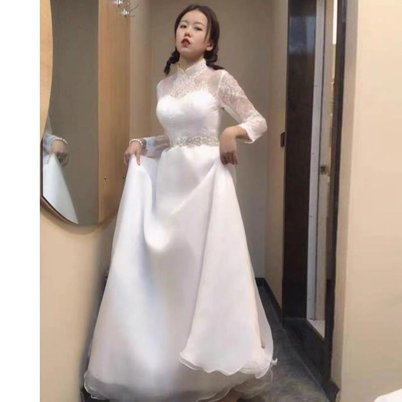 Satin Light Wedding Dress 226 Bridal Elegant Forest Long Sleeve Party Gown Super Fairy Travel