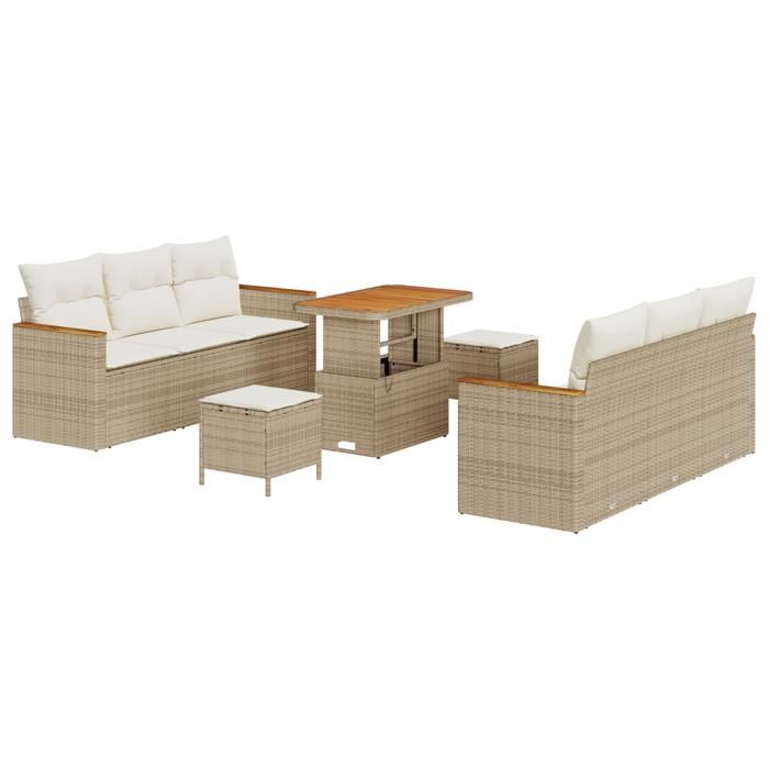 VidaXL Canapé de jardin 9 pièces avec coussins beige en rotin 3363001