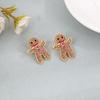 Sweet Full Rhinestone Gingerbread Man Earrings for Women Cute Enamel Cane Year Stud Earring Christmas Party Jewelry Gifts