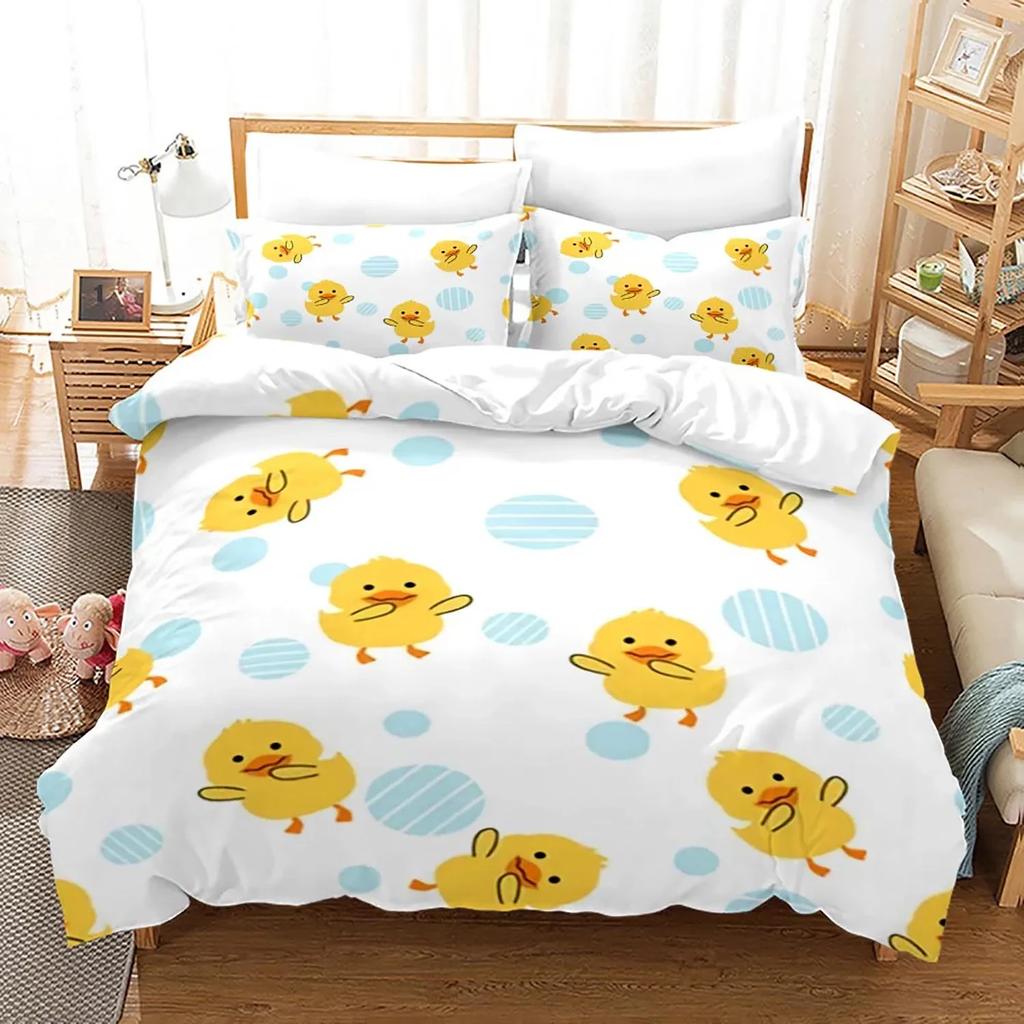 Set Biancheria da Letto Anatra Gialla Stampa 3D Ragazzi Ragazze Singolo Matrimoniale King Size Copripiumino Federa Letto ragazzi Adulto Tessile per la Casa
