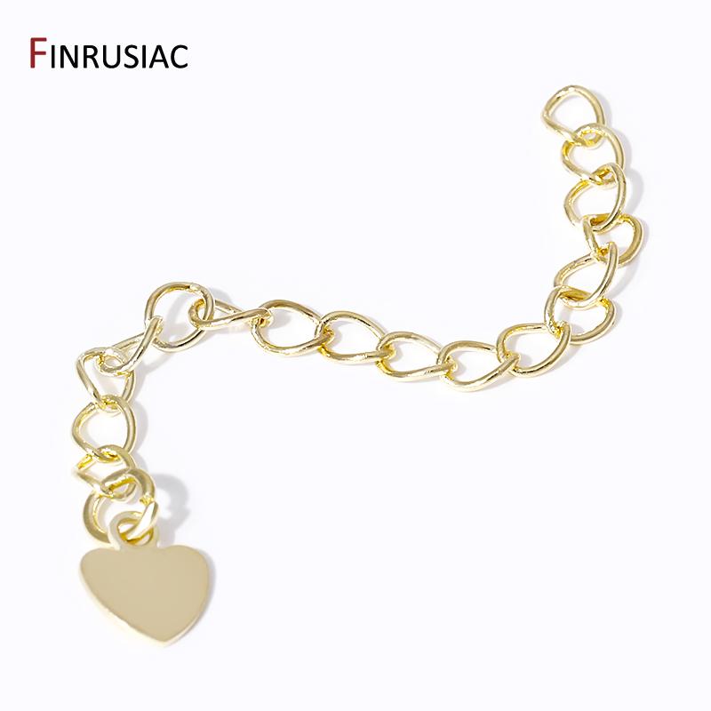 14/18K Gold Plated Brass Heart Tag Extension Chains Connectors For DIY Necklace Bracelet Jewelry Making Supplies Wholesale