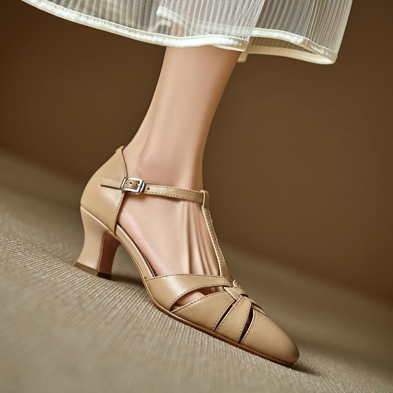 Fashion 2025 New Summer Genuine Leather Women Shoes Square Toe Shallow Women Pumps Mary Jane Shoes for Women Chunky Heel Casual Shoes