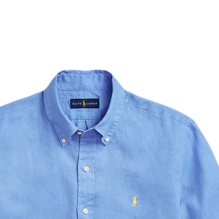 Polo Ralph Lauren Solid Color Logo Pattern Embroidered Polo Collar Long Sleeve Shirt Men Shirts Light-Blue 710866956-003