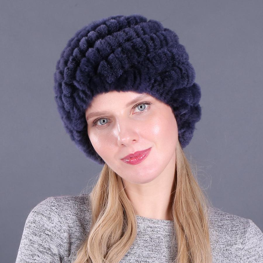Winter Women's Fur Hat, Rabbit Fur Woven Hat, Pineapple Spiral Fur Cap, Thick Warm Hat