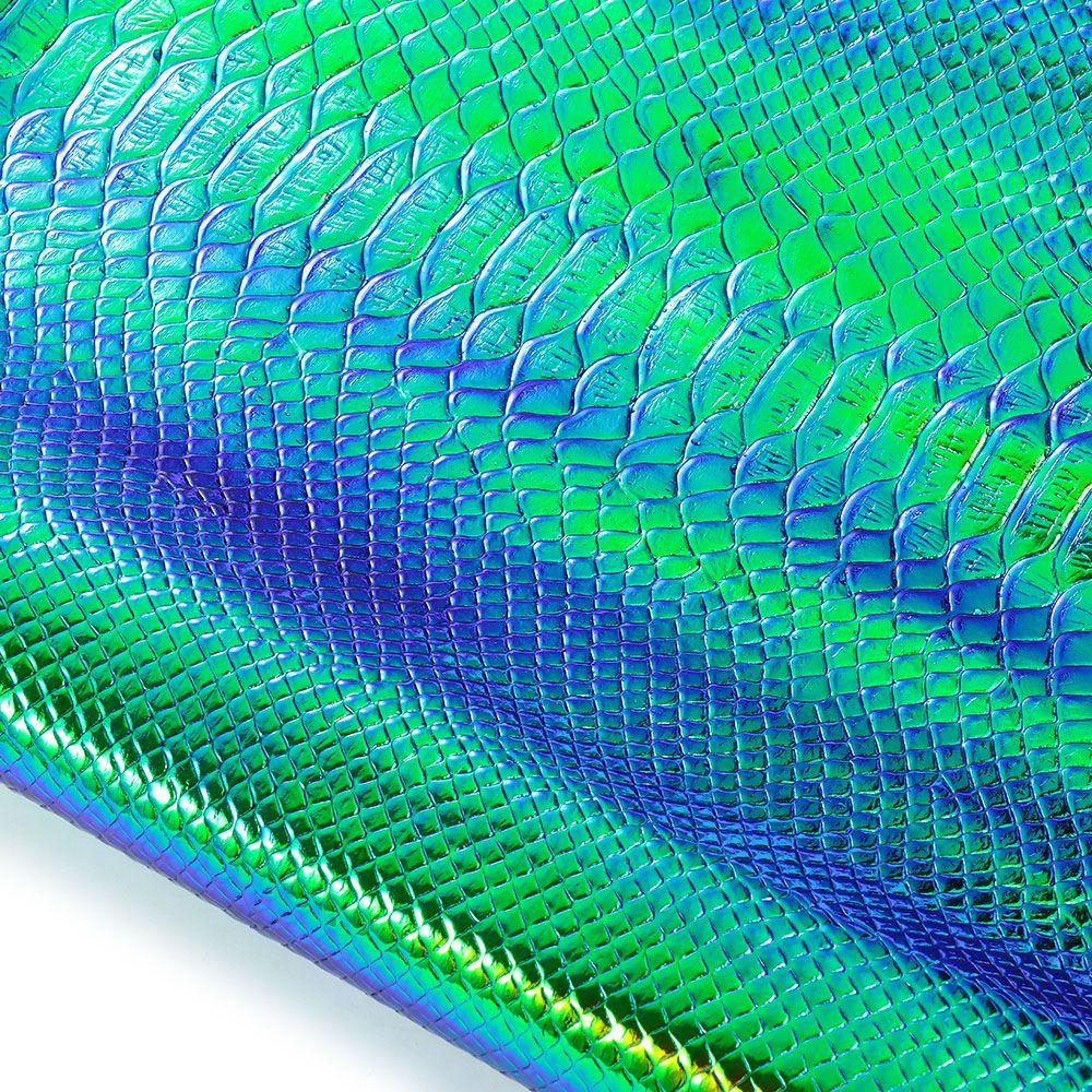 1 Roll 30x135cm Snake Skin Pattern Sheets Holographic Snake Skin Pattern Leather Sheets PU Faux Leather Blue & Green