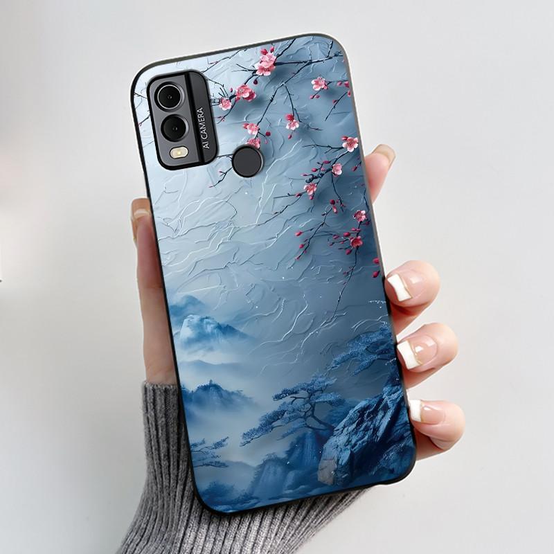 Coque Pour Nokia C22 Étui Pour Nokia C32 Coque de Téléphone Arrière Silicone Souple Noir TPU Esthétique Mignon Chat Astronaute Coque Bumper