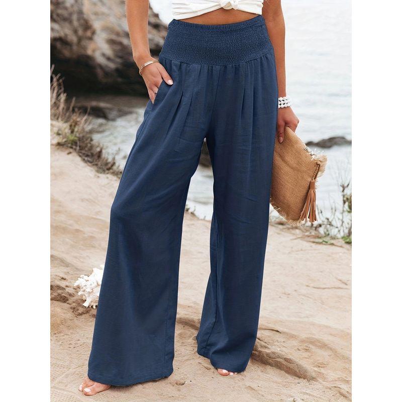 Casual Elastic High Waist Wide Leg Pants