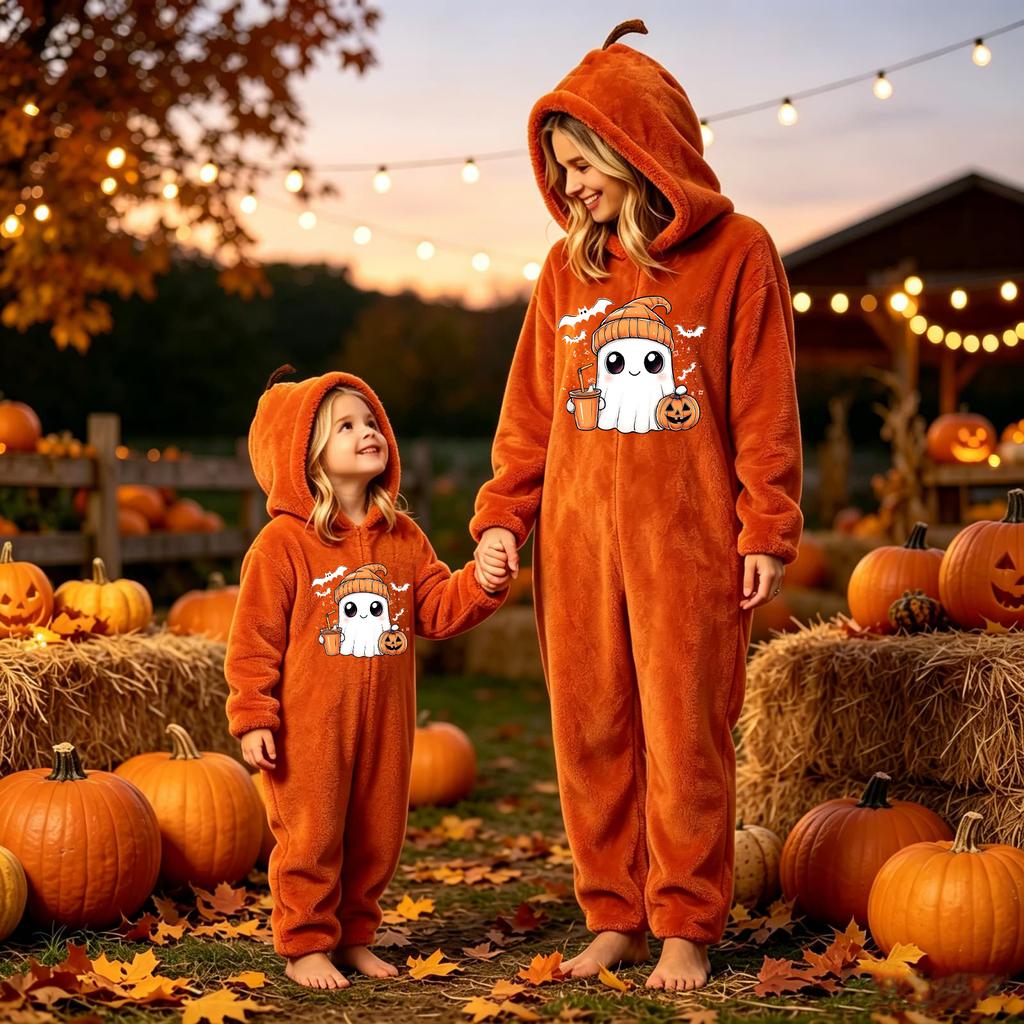 Dames Halloween Print Flanellen Jumpsuit Loungewear Set voor Gezellige Huis Slaapkleding