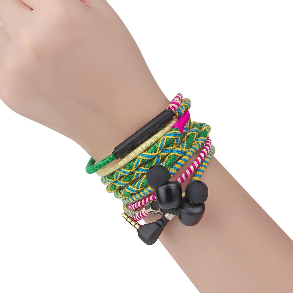 URIZONS 3.5mm Colorful Nylon Braided Earphones - Magnetic Bracelet Earbuds with Metal Shells and Deep Bass, Neck Strap Attachment, Mic, Volume