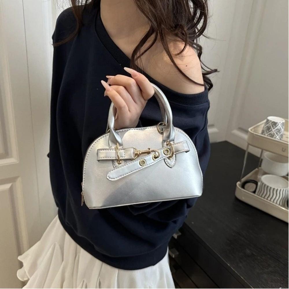 Fashion Small Size Shoulder Bag Handbags Solid Color Shell Bag Belt Buckle Design Top-handle Bags Women