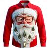 Herren Weihnachtshemd, Weihnachtsmann 3D-Druck Cartoon Smiley-Gesicht Hemd, Kragen Langarm, Modisches Design Hemd