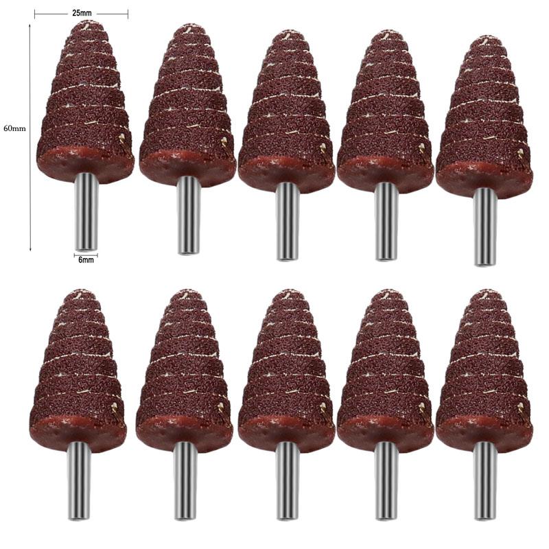 10 STÜCK 6MM Schaft Konisch Kegel Schleifkopf Schleifpapier Lamellenscheiben Polieren 15/20/25/30mm Für Pneumatische Elektrische Schleifmaschine