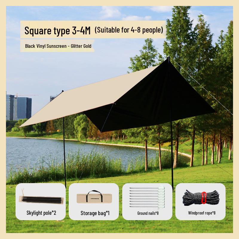 Butterfly-Shaped Black Glue Sunshade Tent - Outdoor Sun & Rain Protection for Camping and Picnics in Spring & Autumn.