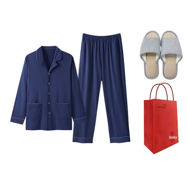 

THREEGUN Men s Ice Spring Cotton Lapel Loungewear Set 3XL