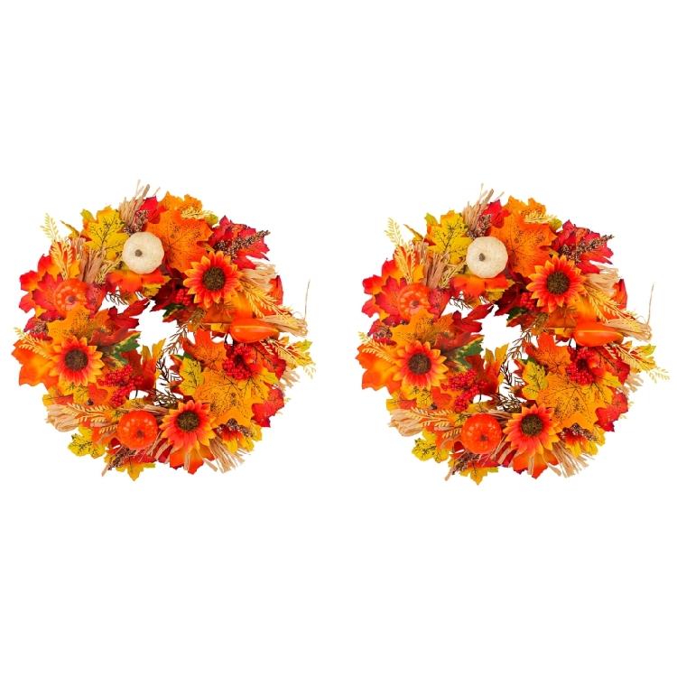 Thanksgiving Wreath Harvest Day Wreath Autumn Wreath for Front Door, Artificial Wreath with Pumpkin for Farmhouses