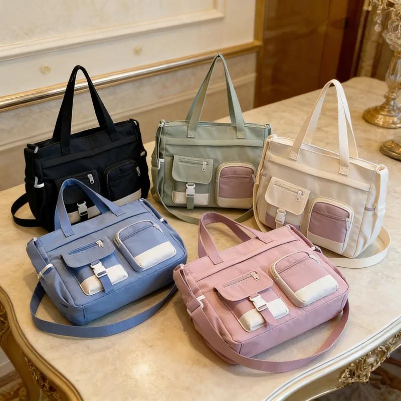 Elegante Bolso de Mano de Nailon Chic para Mujer Bolso Tote Cruzado al Hombro Diseño Espacioso con Múltiples Bolsillos Ideal para Estudiante Trabajo Viajes