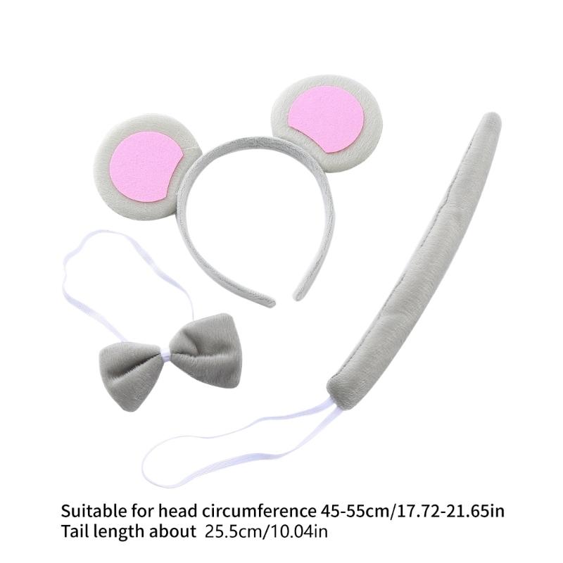 Cat/Mouse/Dog/Cow/Leopard/Frog/Tigeres Costume Set Ears Headband Tail Bow Kid Halloween Christmas Animal Cosplay Props