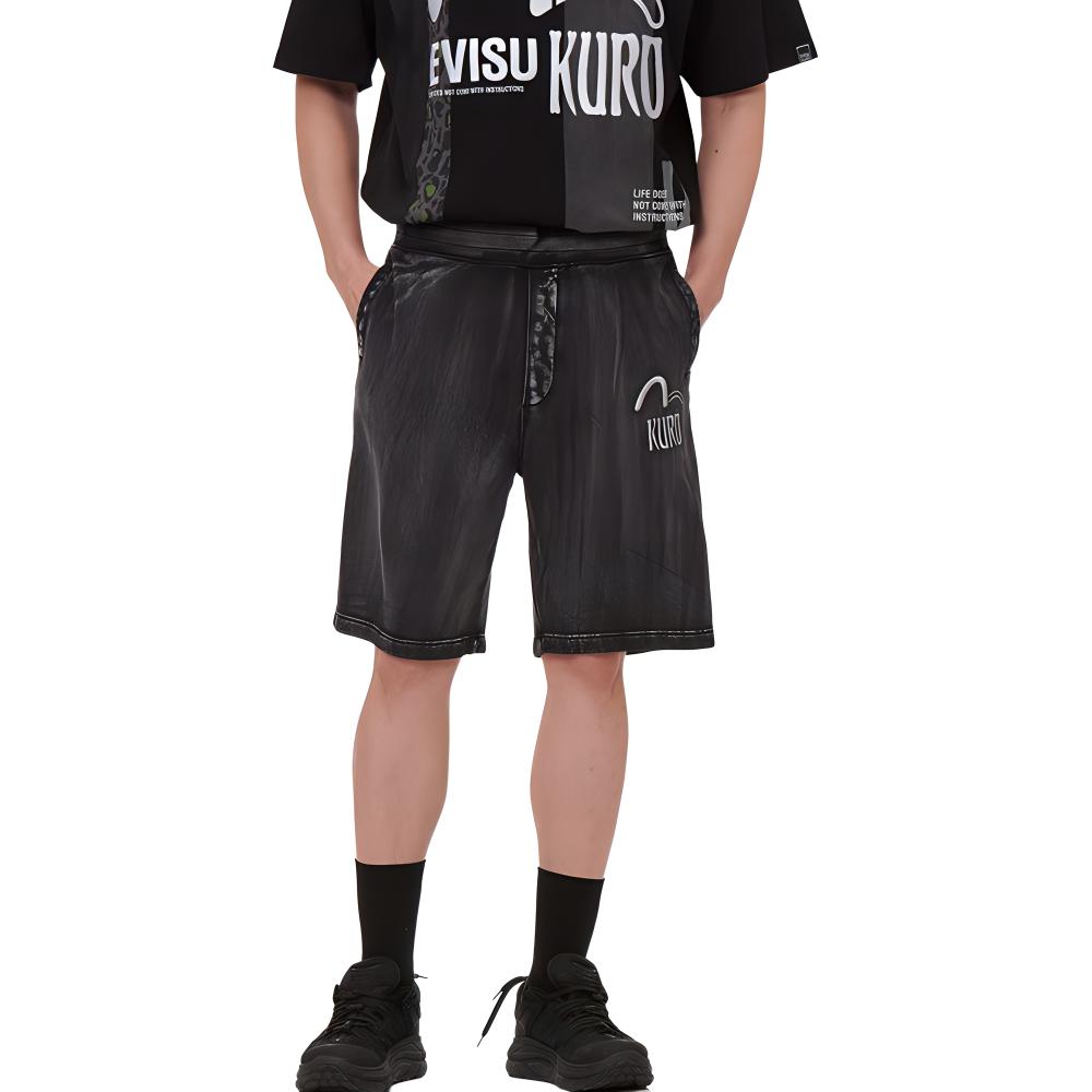 Evisu SS22 Distressed Wash Shorts Men Shorts Black 2ESGNM2ST339LFCT