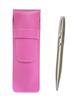 Pink Grained Leather Pen Case with Elegant Silver Rotating Ballpoint Pen Set (SASP-LF01CB)