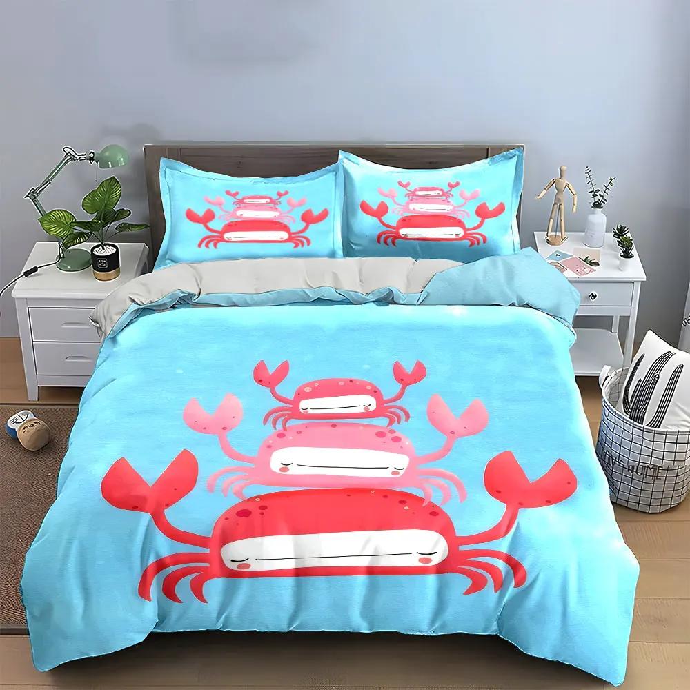 "Crab Themed Decorative Art Set" Soft Comfortable Duvet Cover Bedding Set Included 1*Duvet Cover & 2*Pillowcases Gift