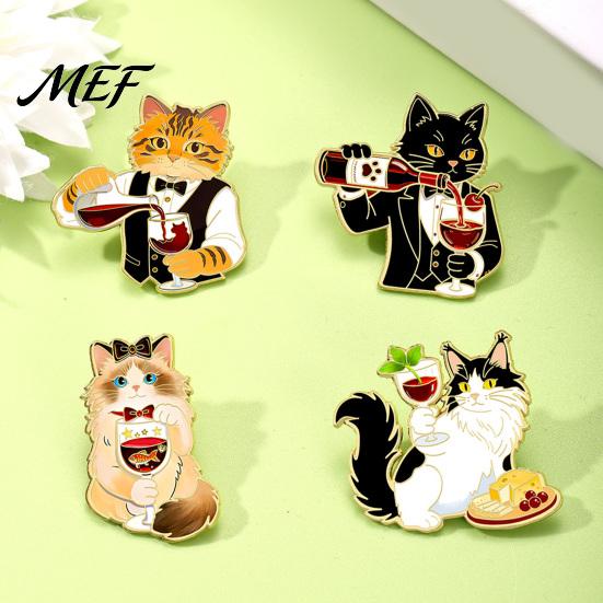 Alloy Jackets Badge Cartoon Red Wine Cat Brooch, Enamel Kitten Lapel Lightweight Pin, Backpacks Clothes Decorative Accessory for Women Men Pin