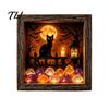 Tabletop Home Accent DIY Lighted Halloween Ghost Shadow Box Kit, Wooden Frame LED Warm Light, Gothic Crystal Glass Display Case Memory with
