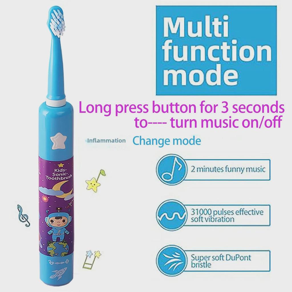 Kids' Sonic Electric Toothbrush Set, Ages 3-9, 3-Speed, USB Rechargeable, with Timer and Music.
