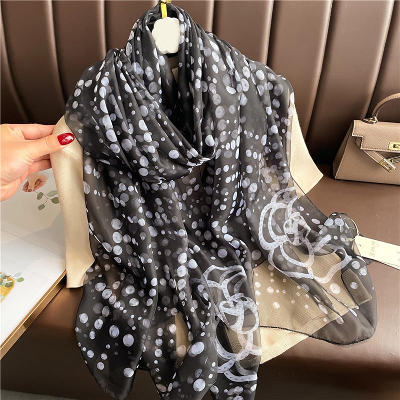 Polka dot simulation silk commuting large shawl soft yarn scarf temperament pattern scarf women's large size sunscreen light luxury silk scarf