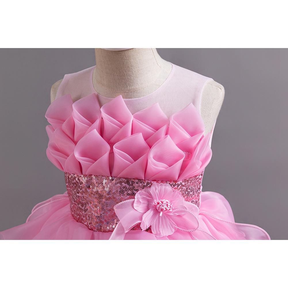 Girls Dress Flower Girl Tail Dress Organza Cake Princess Child Dress Wedding Pom Pom Dress  Little Girl's Favourite Dress Dresses