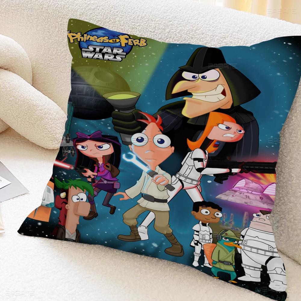 P-phineas Cartoon F-ferbs Cushion Cover Inches Farmhouse Decor Home Throw Pillow Covers For Couch Decorations