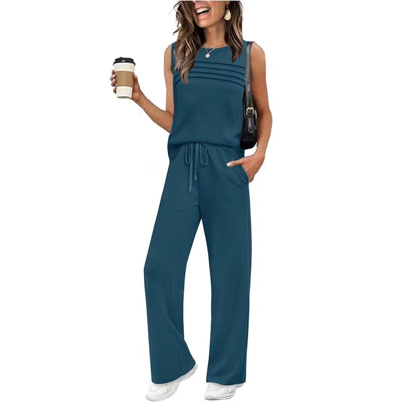Spring/Summer 2026 Women's Two-Piece Casual Pleated Vest Set