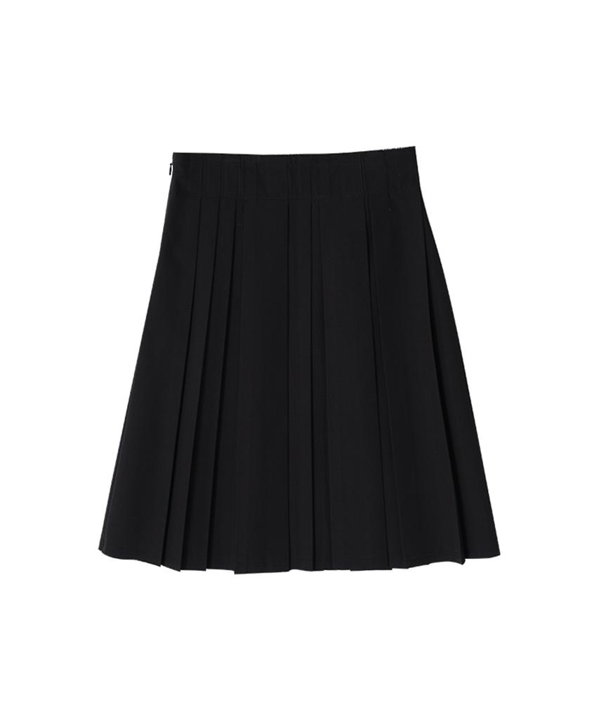 Moseullu Unbalanced Pleats Skirt (Black)