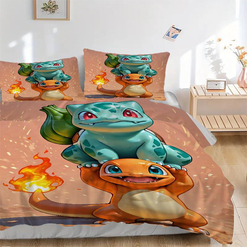 3pcs bedding set Pokemon Characters Includes 1 Comforter + 2 Pillowcases, Without Pillow Inserts, Soft Comfortable,a0910209