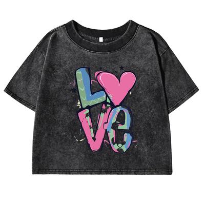 T-shirt da Donna con Stampa Graffiti Lettere Amore Lavate Moda Casual Crop Top Top Street Estivi Cotone Manica Corta