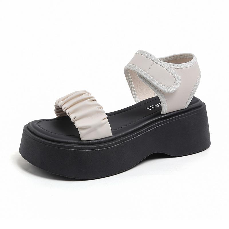 

2025 Новые Элегантные Милые Женские Сандалии Летние Дышащие С Открытым Носком Повседневные Туфли на Танкетке Уличные Нескользящие Удобные Женские Пляжные Туфли 40 белый