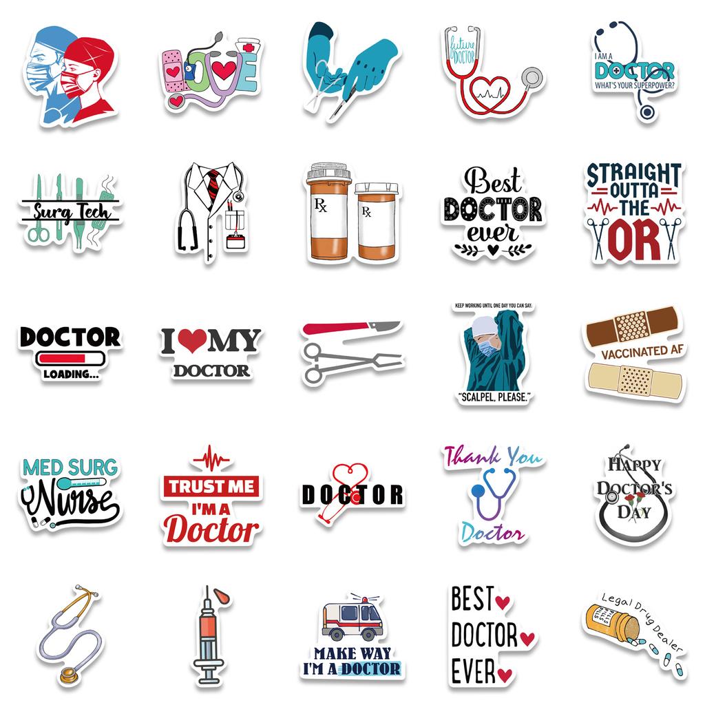 50 Cartoon Professional Doctor Graffiti Stickers Decorate Suitcase Notebook Waterproof Stickers