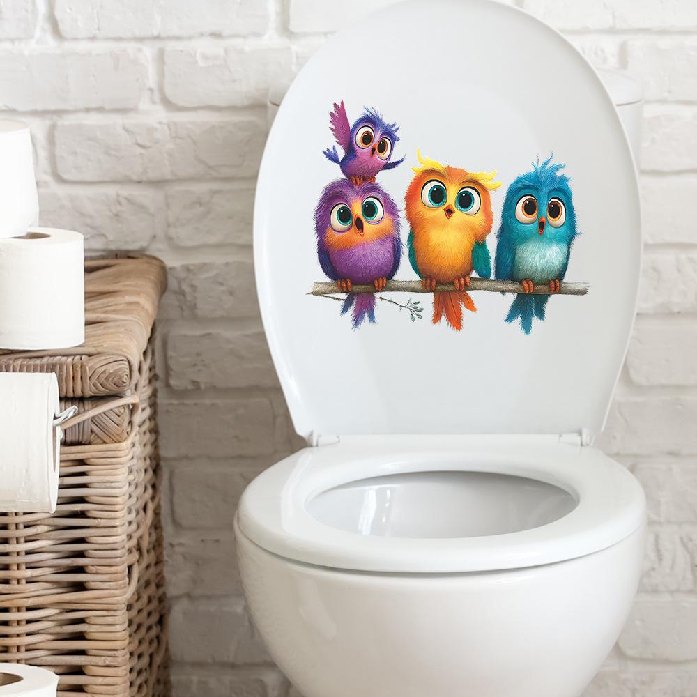 Vibrant Cartoon Owl Toilet Seat Sticker Bathroom Decor Removable Waterproof Decal